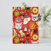 Kat en ei op rood bedankkaart (Staand voorkant)