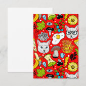 Kat en ei op rood bedankkaart (Voorkant / Achterkant)