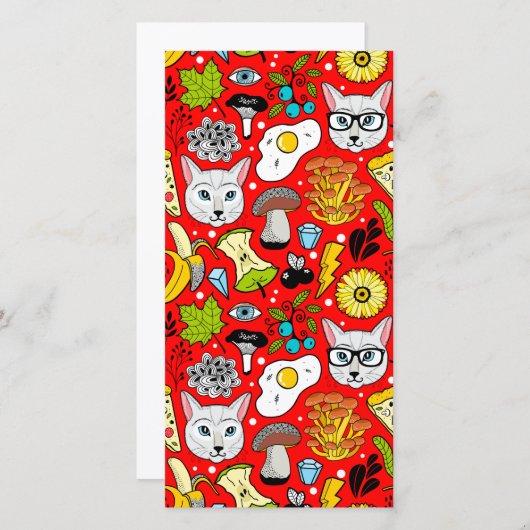 Kat en ei op rood bedankkaart (Voorkant / Achterkant)