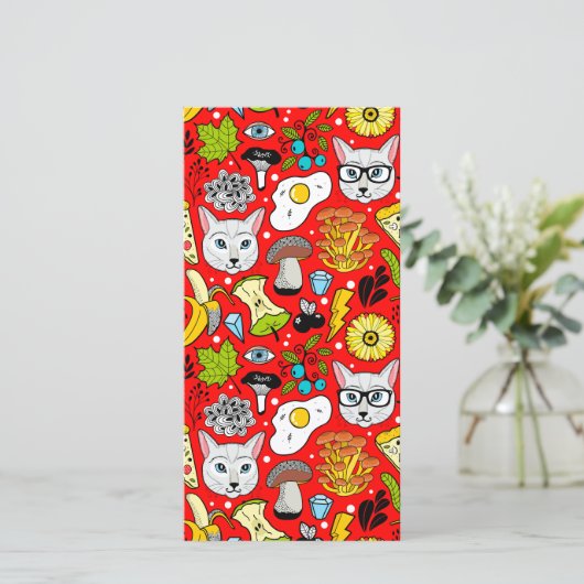 Kat en ei op rood bedankkaart (Staand voorkant)