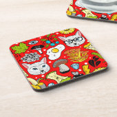 Kat en ei op rood bier onderzetter (Linkerzijde)