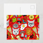 Kat en ei op rood briefkaart (Voorkant / Achterkant)