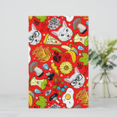 Kat en ei op rood briefpapier (Staand voorkant)