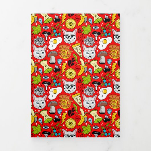 Kat en ei op rood drieluik kaart (Cover)