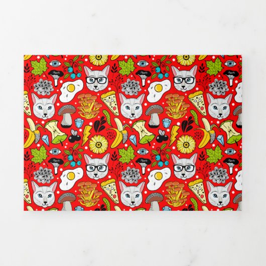 Kat en ei op rood drieluik uitnodiging (Cover)