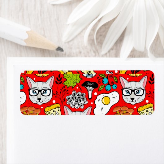 Kat en ei op rood etiket (Insitu)