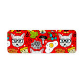 Kat en ei op rood etiket (Voorkant)