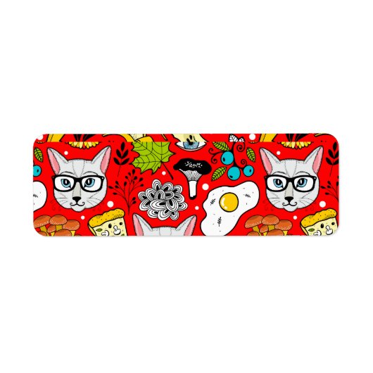 Kat en ei op rood etiket (Voorkant)