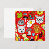 Kat en ei op rood feestdagenkaart (Voorkant / Achterkant)