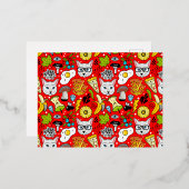 Kat en ei op rood folie feestdagen briefkaart (Voorkant / Achterkant)