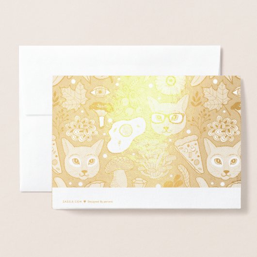 Kat en ei op rood folie kaarten (Met envelop)