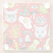 Kat en ei op rood glazen onderzetter (Achterkant)