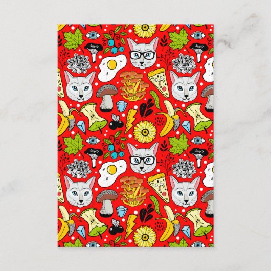 Kat en ei op rood informatiekaartje (Voorkant)