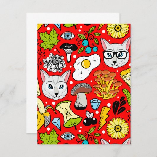 Kat en ei op rood informatiekaartje (Voorkant / Achterkant)