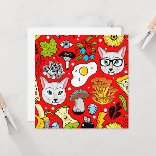 Kat en ei op rood kaart (Voorkant / Achterkant in situ)