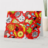 Kat en ei op rood kaart (Voorkant)