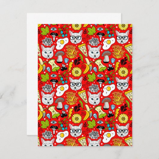 Kat en ei op rood kaart (Voorkant / Achterkant)