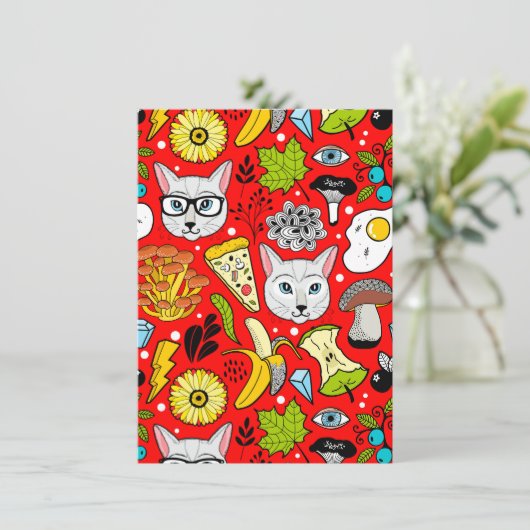 Kat en ei op rood kaart (Staand voorkant)