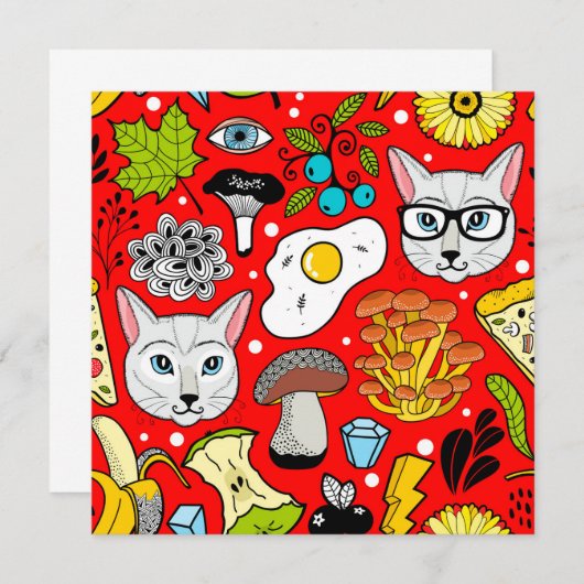 Kat en ei op rood kaart (Voorkant / Achterkant)