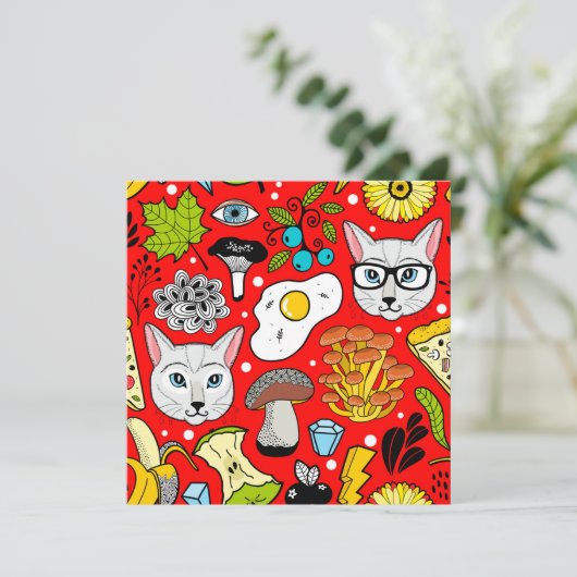 Kat en ei op rood kaart (Staand voorkant)