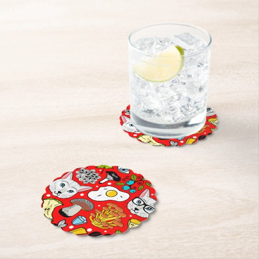 Kat en ei op rood kartonnen onderzetters (Insitu)