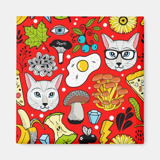 Kat en ei op rood magneet (Voorkant)