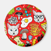 Kat en ei op rood magneet (Voorkant)