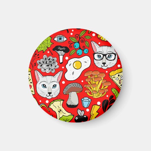 Kat en ei op rood magneet (Voorkant)