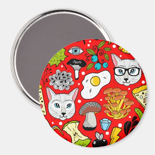 Kat en ei op rood magneet (Voorkant / Achterkant)