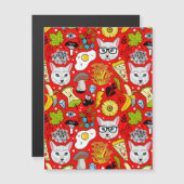 Kat en ei op rood magnetische uitnodiging (Voorkant / Achterkant)