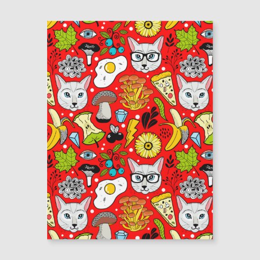 Kat en ei op rood magnetische uitnodiging (Voorkant)