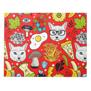 Kat en ei op rood notitieblok