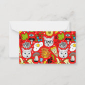 Kat en ei op rood notitiekaartje (Voorkant)