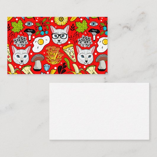 Kat en ei op rood notitiekaartje (Voorkant / Achterkant)