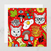 Kat en ei op rood notitiekaartje (Voorkant / Achterkant)