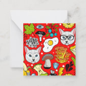 Kat en ei op rood notitiekaartje (Voorkant)