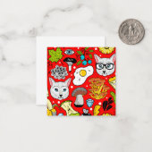 Kat en ei op rood notitiekaartje (Voorkant / Achterkant in situ)