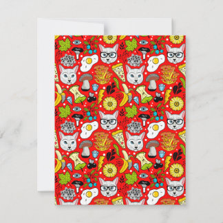 Kat en ei op rood notitiekaartje