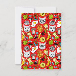 Kat en ei op rood notitiekaartje