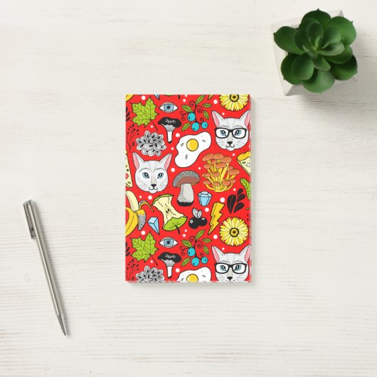 Kat en ei op rood post-it® notes (Kantoor)