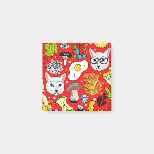 Kat en ei op rood post-it® notes (Voorkant)