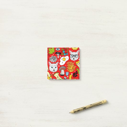 Kat en ei op rood post-it® notes (Op bureau)
