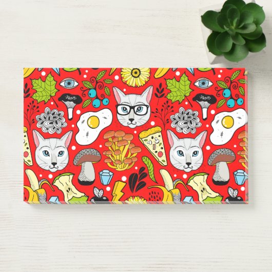 Kat en ei op rood post-it® notes (Kantoor)