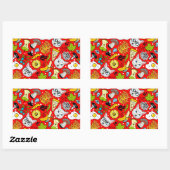 Kat en ei op rood rechthoekige sticker (Vel)