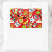 Kat en ei op rood rechthoekige sticker (Tas)