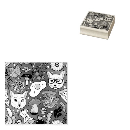 Kat en ei op rood rubberstempel (Gestempeld)