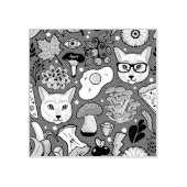 Kat en ei op rood rubberstempel (Afrduk)