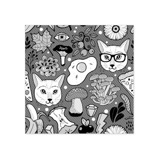 Kat en ei op rood rubberstempel (Afrduk)