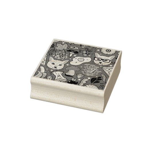 Kat en ei op rood rubberstempel (Stempel)