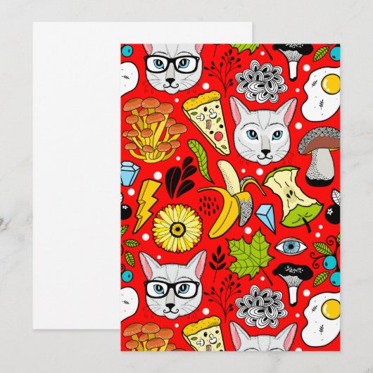 Kat en ei op rood save the date (Voorkant / Achterkant)